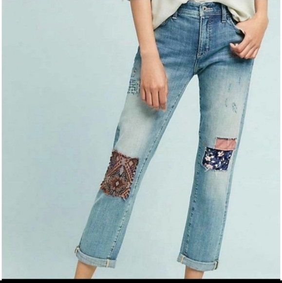 Pilcro and the Letterpress Denim - Pilcro slime boyfriend with patches jeans